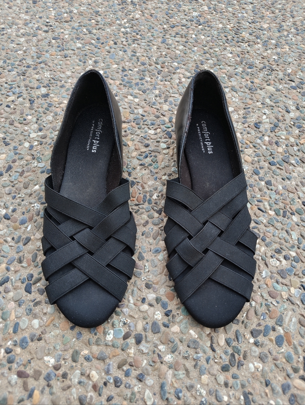 Comfort Plus by Predictions Black Woven Elastic Slip-On Flats Women's Size 12